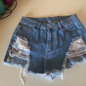 Shein Distressed Raw Hem Denim Shorts